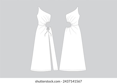 One Shoulder Long Dress technical fashion illustration slit dress drawing