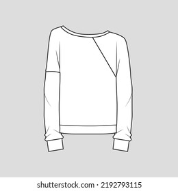 One Shoulder Mixed Sleeve T shirt Drop Shoulder Raglan long Sleeve cad Fashion design technical drawing template sketch design