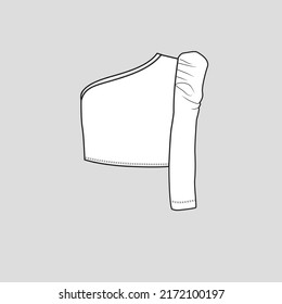 One Shoulder Puff long Sleeve Top fashion flat sketch technical drawing template design vector
