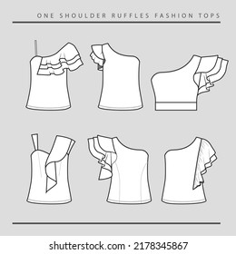 Ruffle-Top-Ruffles-Schnürsenkel Rock Fashion Detail T-Shirt Top-Bluse-Flachskizze Design Vektorgrafik