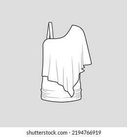 One Shoulder Ruffles strap top Fashion  blouse  cad design drawing flat sketch template