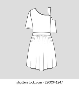 One Shoulder Strap Dress waist Gathering peplum dress Fashion design technical drawing  flat sketch