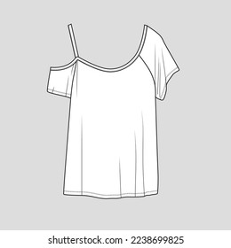 One Shoulder Strap Top Fashion flats sketch technical Drawing template Design