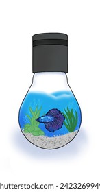 One siamese fighting fish swimming in the water of a bulb. Vector illustration