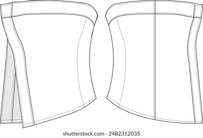 un lado abierto sin tirantes sin mangas blusa Plantilla dibujo técnico plano sketch cad mockup diseño de mujer de moda