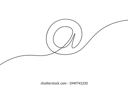 One a at sign social media notification. Black and white monochrome continuous single line art. Email message account profile send illustration sketch outline drawing