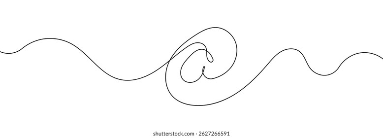 One a at sign social media notification. Black and white monochrome continuous single line art. Email message account profile send illustration sketch outline drawing.