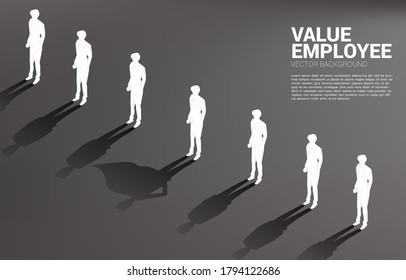 One of Silhouette of businessman with his shadow of super human.concept of empower potential and human resource management