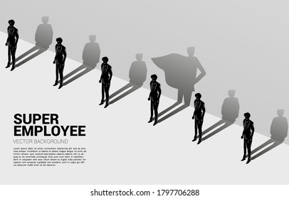 One Of Silhouette Of Businessmen With His Shadow Of Super Human On Wall.concept Of Empower Potential And Human Resource Management