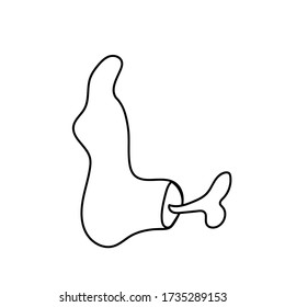One simple the chopped off zombie leg for halloween.Scary illustration of hand drawn with a black line. Spiteful doodle style. Design for packaging, card, web, social networks, print, backgrounds.