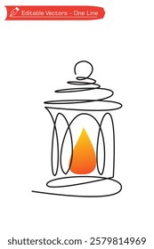 One simple continuous line drawing of antique Ramadan decoration lanterns. Vector easy one line illustration of a drawing of a unique lit lantern as a celebration of Ramadan Kareem. 