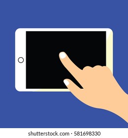 one simple hand & Finger pointing illustration at the black screen vector of the tablet