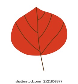 One simple red hand drawn leaf. Plant element for fall-themed designs, nature-inspired projects, and seasonal decorations. Isolated on white background. Vector flat minimalist illustration