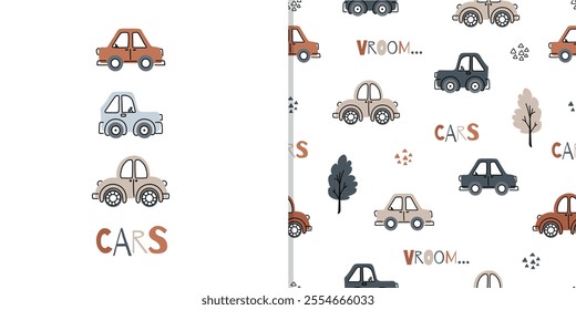 One simple tractor and doodle tractor seamless pattern for kids. Perfect for kids bedding, fabric, wallpaper, wrapping paper, textile, t-shirt print. Vector illustration