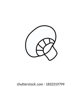 One simple vector champignon in doodle style.Food illustration with black hand drawn line. Mushroom icon for cooking.Design for menus,advertising,packaging,posters,social networks,web,games. 