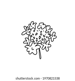 One simple vector flower with a black line.Botanical hand drawn illustration on isolated background.Vintage doodle style picture.Design for packaging, poster,social media,invitation,greeting card.