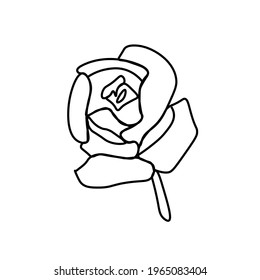 One simple vector rose flower with a black line.Botanical hand drawn illustration on isolated background.Vintage doodle style picture.Design for packaging,social media,invitation,greeting card.