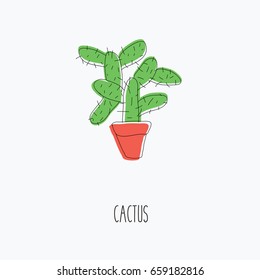 one single cactus icon isolated cartoon in a pot with space for text on a white flat design background
