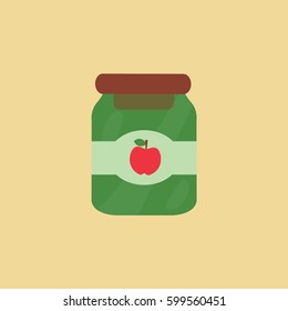 one single can fruit illustration or tasty transparent jar with apple clean modern jam Vector isolated & label on flat design on light brown background