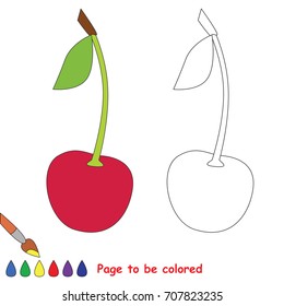 One Single Cherry to be colored, the coloring book for preschool kids with easy educational gaming level.
