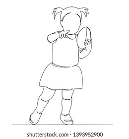 one single continuous drawn line art doodle ball, girl, female, child, isolated. isolated image hand-drawn outline on white background.