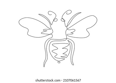 One Single Continuous Line Drawing Of Cute Bee. Honeybee Farm Icon Concept From Wasp Animal. Modern Graphic Design Vector Illustration