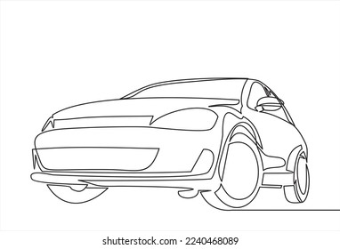 One single continuous line drawing of luxury car. Close-up. Sporty car vehicle transportation concept isolated on white background. Vector hand drawn minimalistic illustration