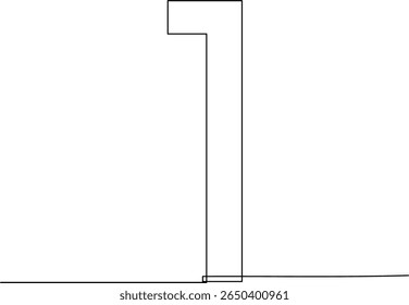 One single continuous line drawing of the number "1". Minimalist illustration in a simple, geometric style. Concept for number one, first place, unity, or a beginning. 