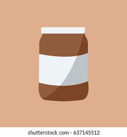 one single cool tasty closed chocolate spread & paste container or jar modern vector like cream simple cartoon clean isolated. blank white label icon for new product template flat design style. 