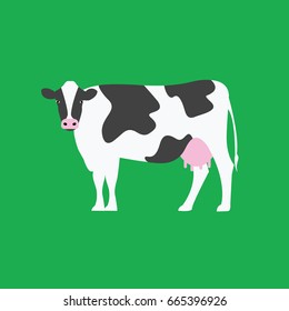 one single cow vector standing on the grass or filed flat design isolated cartoon