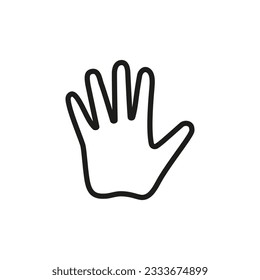 One single empty open human hand palm with fingers splayed and spread wide. Vector in linear outline style.