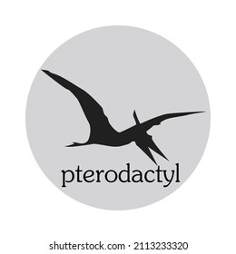 One single flying pterodactyl for logo identity. Dino animal mascot concept for prehistoric theme park icon.