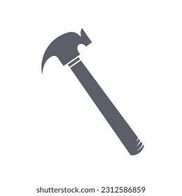 One single grey colored hammer vector icon silhouette illustration isolated on square white background. Simple flat vector icon minimalist industrial object drawing.