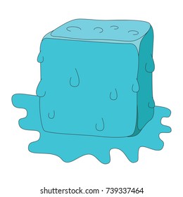 One Single ice Cube cartoon. Outlined illustration with thin line black stroke