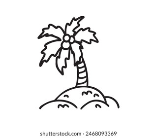 One single isolated palm tree outline doodle icon. Hand drawn doodle style. Vector illustration
