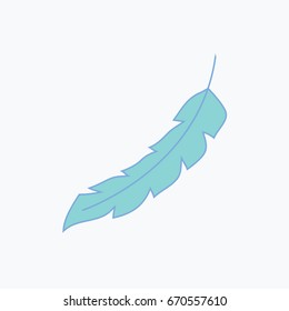 one single light blue outline colorful feather pen or writing logo template isolated vector flat design style cartoon