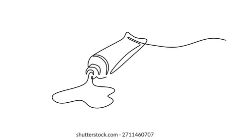 One single line art of a paint tube spilling color, a minimalist sketch representing imagination and an art school. A creative concept for an artist or hobbyist.