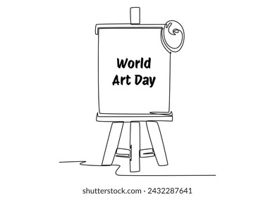 One single line draw of a board containing the commemoration of world painting day. banner and icon of att day. World art day event. Continuous line art vector illustration. Simple line.