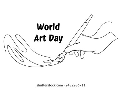 Una sola línea de dibujo de las manos es la pintura. banner e icono del día. Evento del Día Mundial del Arte. Ilustración vectorial de arte de línea continua. Línea simple.