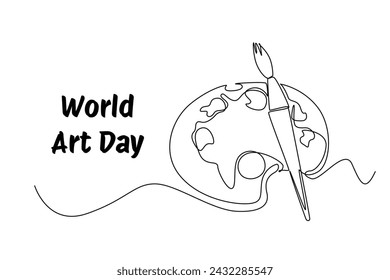 One single line draw of icon brushes and color palette. banner and icon of att day. World art day event. Continuous line art vector illustration. Simple line.