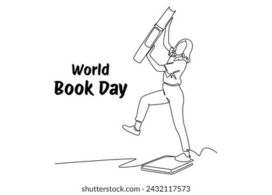 One single line draw of World book day banner and icon. banner and icon of book days. World book day event. Continuous line art vector illustration