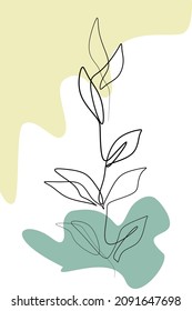 One single line drawin of plant vector illustration. Tropical leaves style, abstract floral concept for poster, wall decor print. Modern continuous line graphic draw design