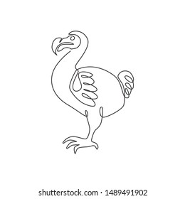 One single line drawing of adorable fun dodo bird for logo identity. Extinct animal mascot concept for national conservation park icon. Modern continuous line graphic draw design vector illustration