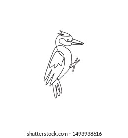 One single line drawing of adorable woodpecker for company logo identity. Cute bird mascot concept for national conservation park icon. Modern continuous line draw design vector graphic illustration