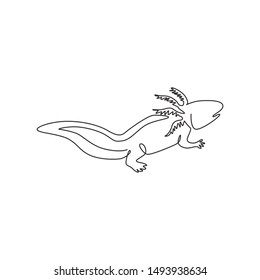 One single line drawing of adorable axolotl for company logo identity. Neotenic salamander mascot concept for aquatic creature icon. Modern continuous line draw design graphic vector illustration