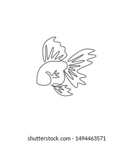 One single line drawing of adorable goldfish for company logo identity. Domestic fish mascot concept for aquatic pet icon. Modern continuous line draw design graphic vector illustration