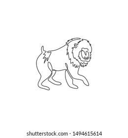 One single line drawing of adorable mandrill for company logo identity. Big beauty primate mascot concept for national conservation park icon. Modern continuous line draw design vector illustration