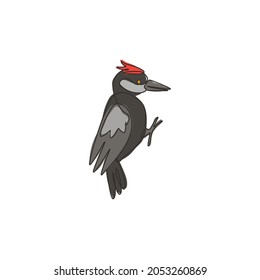 One single line drawing of adorable woodpecker for company logo identity. Cute bird mascot concept for national conservation park icon. Modern continuous line draw design vector graphic illustration