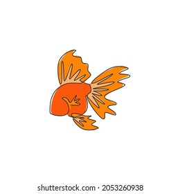 One single line drawing of adorable goldfish for company logo identity. Domestic fish mascot concept for aquatic pet icon. Modern continuous line draw design graphic vector illustration