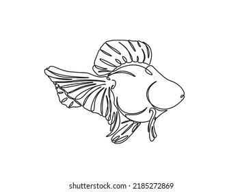 One single line drawing of adorable goldfish for company logo identity. Domestic fish mascot concept for aquatic pet icon. Modern continuous line draw design graphic vector illustration